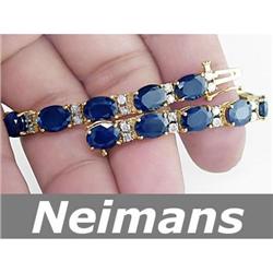 Certified 28.25 ct Sapphire & Diamond Bracelet 14K Gold