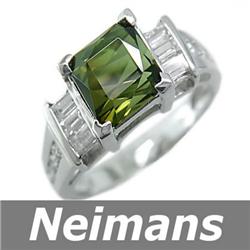 Certified 3.75 ct Green Tourmaline & Diamond Ring 14kt