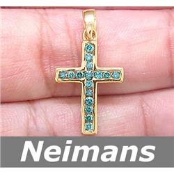 Certified .50 ct Blue Diamond Cross Pendant 14kt Gold