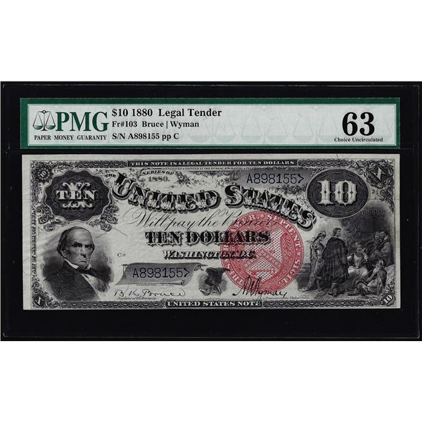 1880 $10 Jackass Legal Tender Note Fr.103 PMG Choice Uncirculated 63