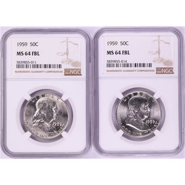 Lot of (2) 1959 Franklin Half Dollar Coins NGC MS64FBL