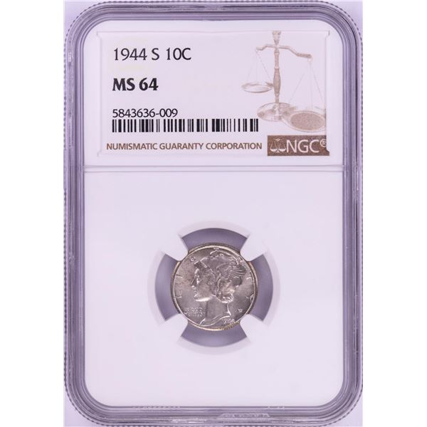 1944-S Mercury Dime Coin NGC MS64