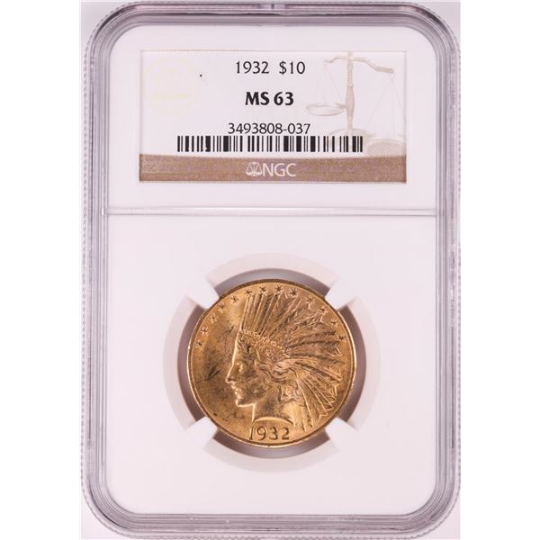 1932 $10 Indian Head Eagle Gold Coin NGC MS63