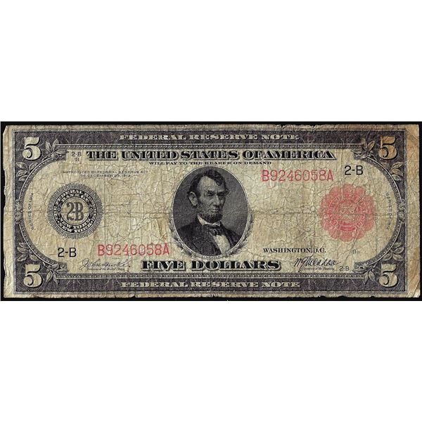 1914 $5 Federal Reserve Note New York Red Seal