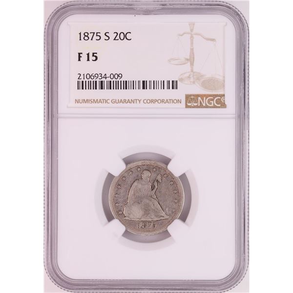 1875-S Twenty Cent Piece Coin NGC F15