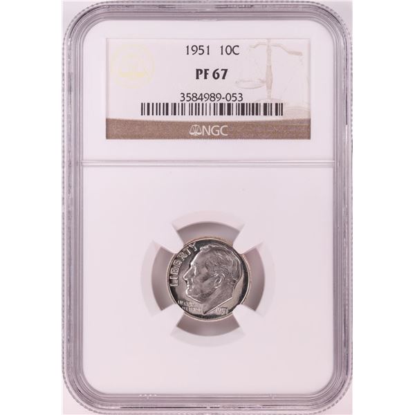 1951 Proof Roosevelt Dime Coin NGC PF67