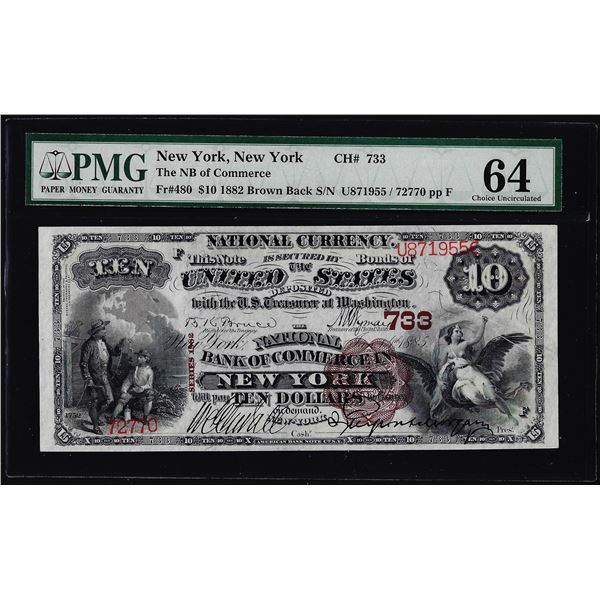 1882BB $10 Commerce New York, NY CH# 733 National Note PMG Choice Uncirculated 64