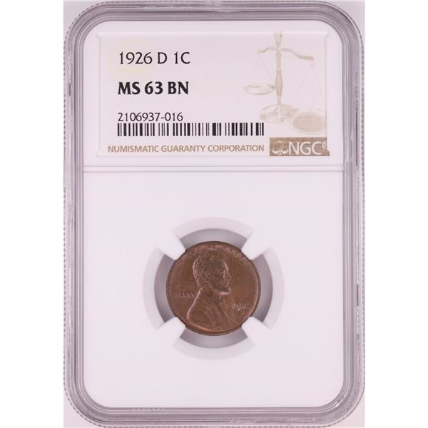 1926-D Lincoln Wheat Cent Coin NGC MS63BN