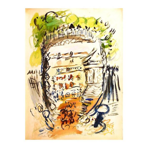 Wayne Ensrud "Chateau Margaux" Original Mixed Media on Paper