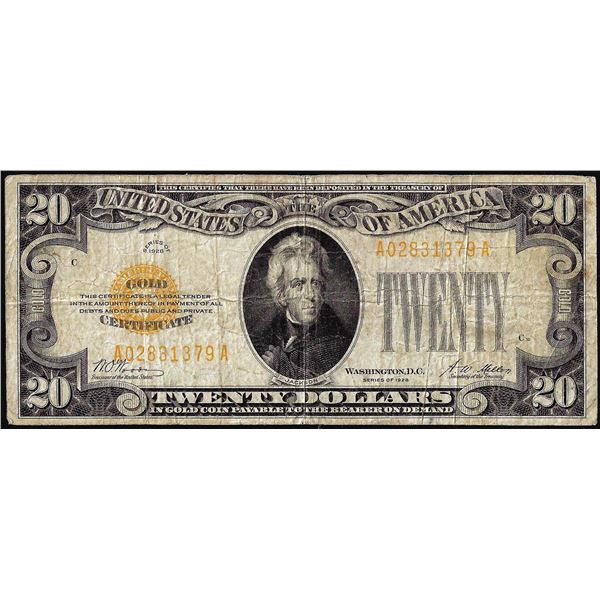 1928 $20 Gold Certificate Note