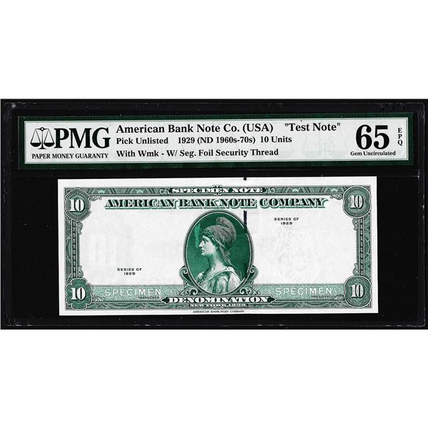 1929 10 Unit American Bank Note Co. "Test Note" PMG Gem Uncirculated 65EPQ