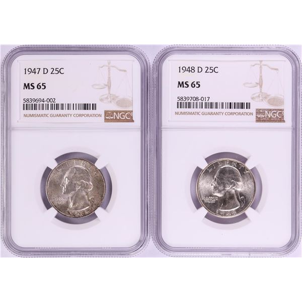 Lot of 1947-D & 1948-D Washington Quarter Coins NGC MS65