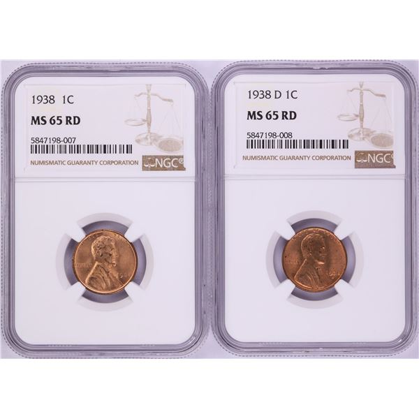 Lot of 1938 & 1938-D Lincoln Wheat Cent Coins NGC MS65RD