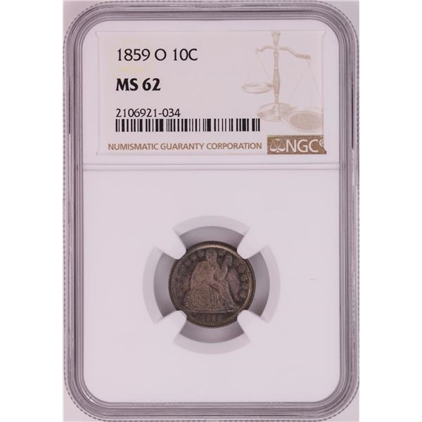 1859-O Seated Liberty Dime Coin NGC MS62