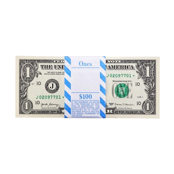 Pack of (100) Consecutive 2017 $1 Federal Reserve STAR Notes Kansas City