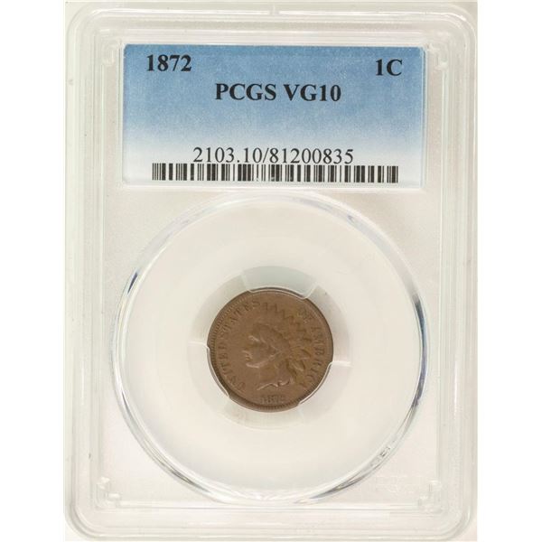1872 Indian Head Cent Coin PCGS VG10