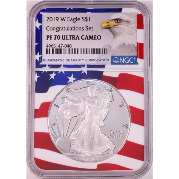 2019-W $1 Proof American Silver Eagle Coin NGC PF70 Ultra Cameo Congratulations Flag
