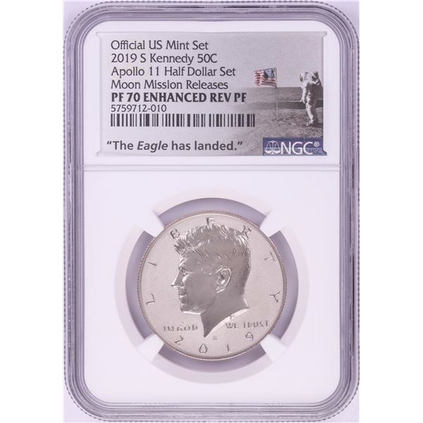 2019-S Proof Kennedy Half Dollar Coin NGC PF70 Enhanced Reverse Apollo Moon Releases