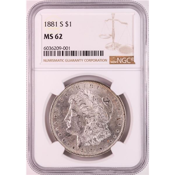 1881-S $1 Morgan Silver Dollar Coin NGC MS62 Nice Toning