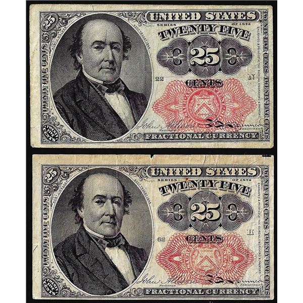 Lot of (2) 1874 Twenty-Five Cents Fifth Issue Fractional Currency Notes