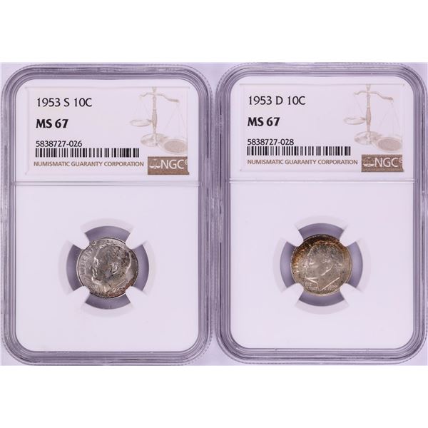 Lot of 1953-S & 1953-D Roosevelt Dime Coins NGC MS67