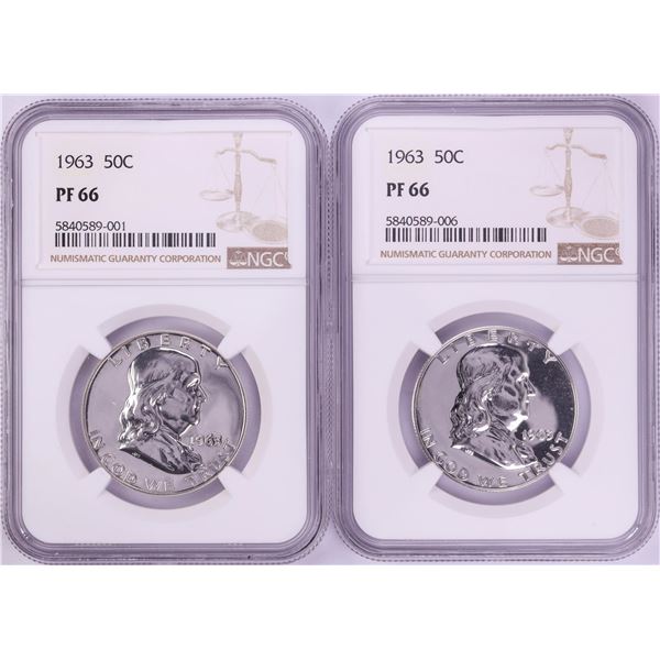 Lot of (2) 1963 Proof Franklin Half Dollar Coins NGC PF66