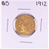 Image 1 : 1912 $5 Indian Head Half Eagle Gold Coin