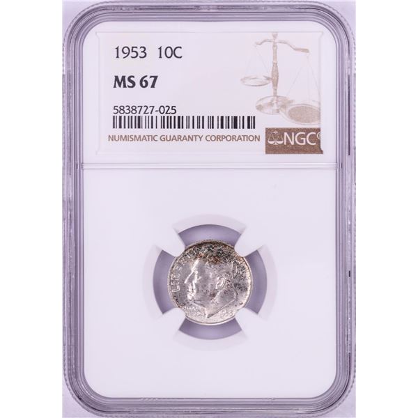 1953 Roosevelt Dime Coin NGC MS67