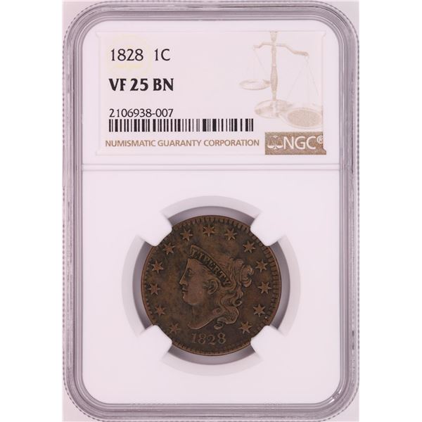 1828 Coronet Head Large Cent Coin NGC VF25BN