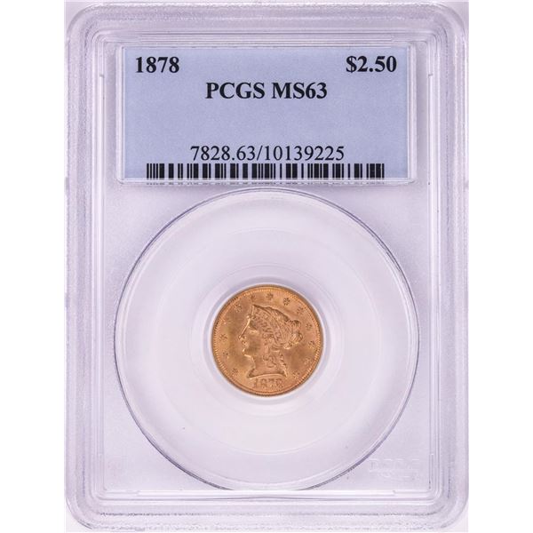1878 $2 1/2 Liberty Head Quarter Eagle Gold Coin PCGS MS63