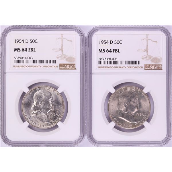 Lot of (2) 1954-D Franklin Half Dollar Coins NGC MS64FBL