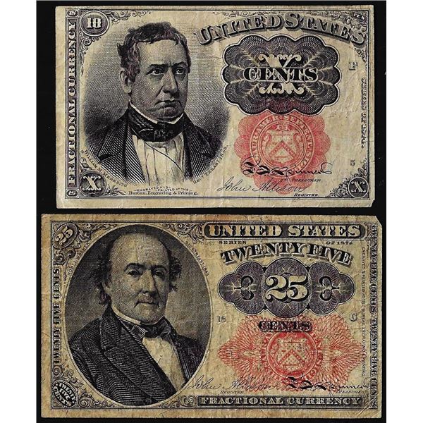 Lot of 1874 Fifth Issue Ten Cent & Twenty-Five Fractional Currency Notes