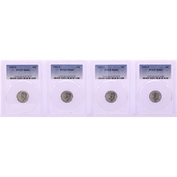 Lot of (4) 1953-S Roosevelt Dime Coins PCGS MS66