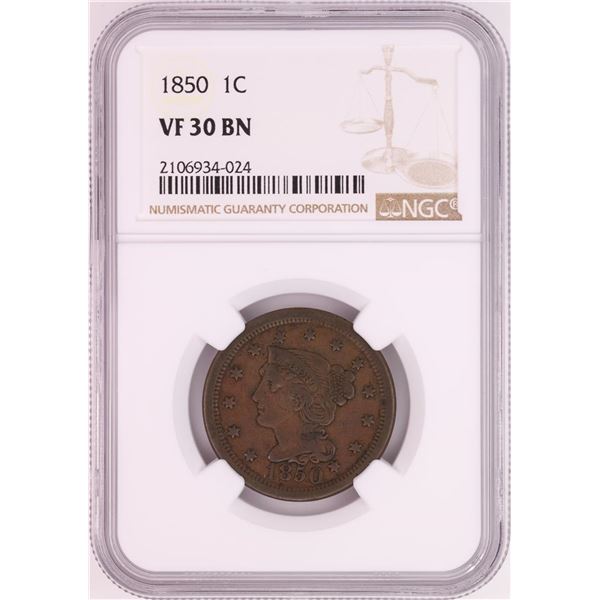 1850 Braided Hair Large Cent Coin NGC VF30BN