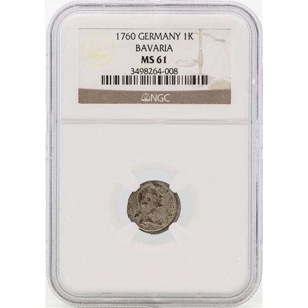 1760 Germany Bavaria 1 Kreutzer Coin NGC MS61