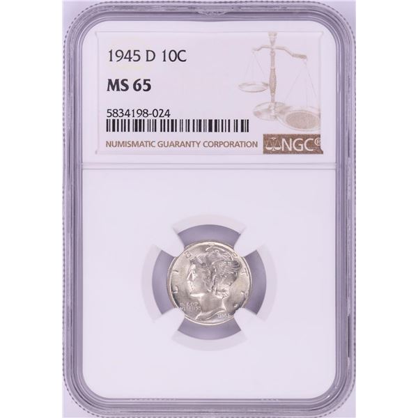 1945-D Mercury Dime Coin NGC MS65