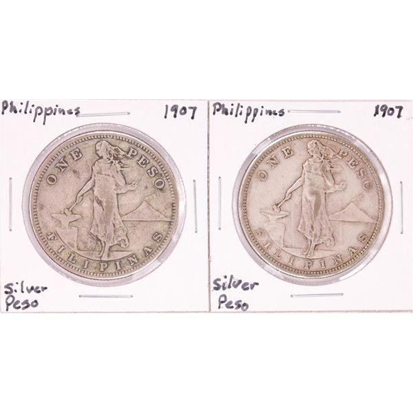Lot of (2) 1907 Philippines One Peso Silver Coins