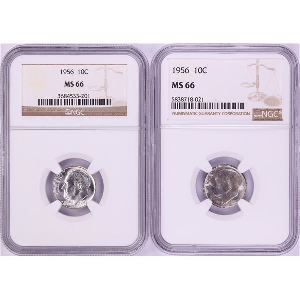 Lot of (2) 1956 Roosevelt Dime Coins NGC MS66