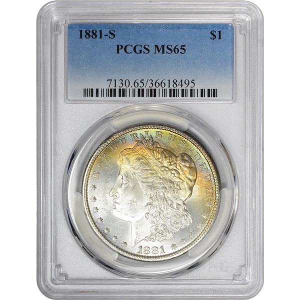 1881-S $1 Morgan Silver Dollar Coin PCGS MS65 Nice Toning