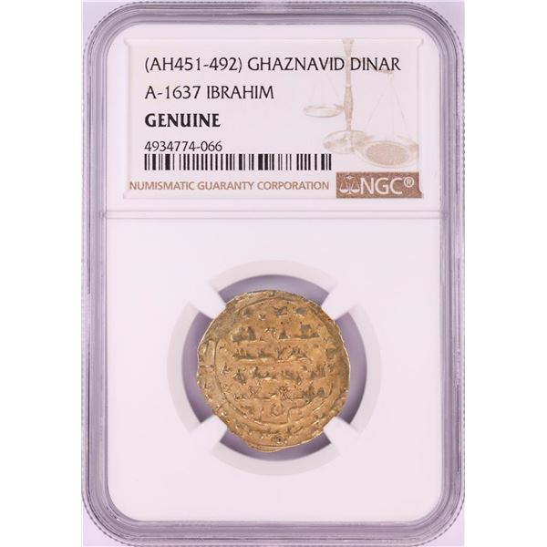AH451-492 Ghaznavid Dinar A-1637 Ibrahim Gold Coin NGC Genuine
