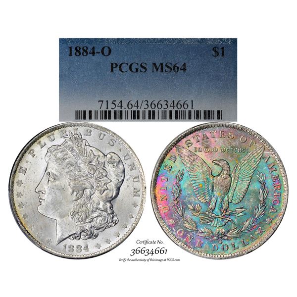 1884-O $1 Morgan Silver Dollar Coin PCGS MS64 Amazing Toning