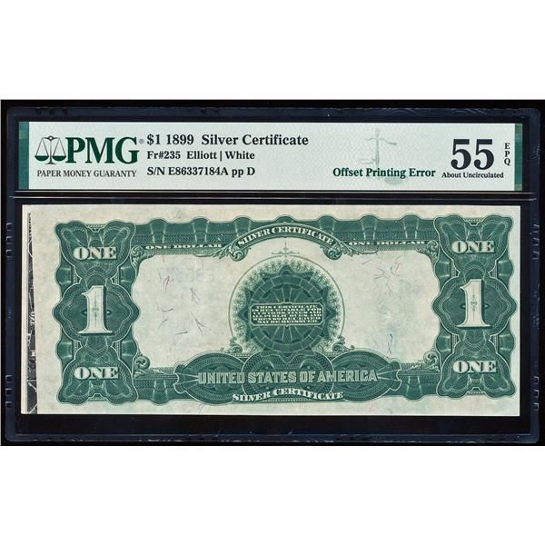 1899 $1 Black Eagle Silver Certificate Note Offset Printing ERROR PMG AU55 EPQ