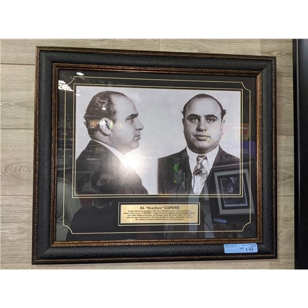 AL 'Scarface' CAPONE framed picture with description printed on brass plates