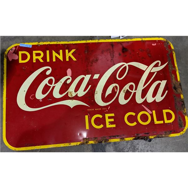 Vintage Coca Cola Ice Cold Metal Sign - 59" L x 35" H