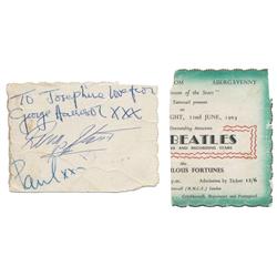The Beatles Concert Ticket Stub Signed by 3