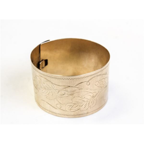 LARGE FLORAL ETCHED 925 SILVER CUFF BRACELET