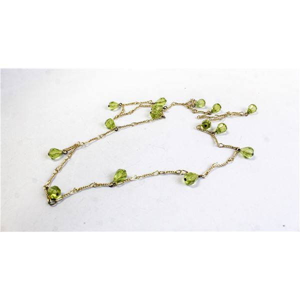 GOLD TONE WITH GREEN DROP BEAD NECKLACE