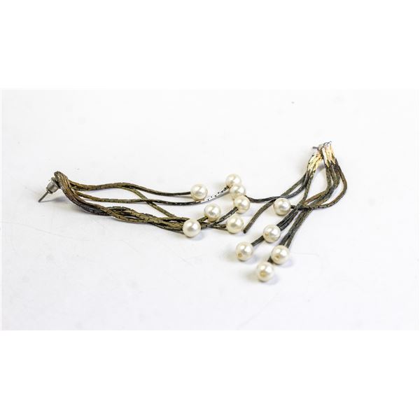 VINTAGE SILVER TONE FAUX PEARL DROP EARRINGS