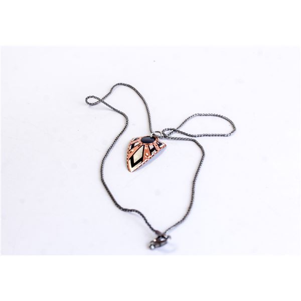 ETCHED COPPER STYLE TRIANGULAR PENDANT ON CHAIN