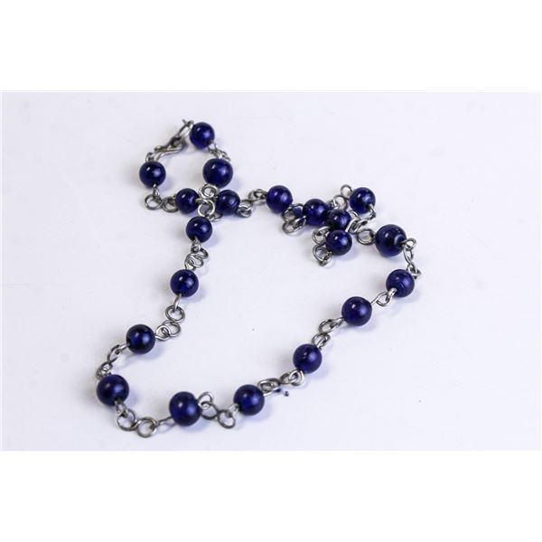 BLUE BEADED COSTUME JEWELLERY NECKLACE